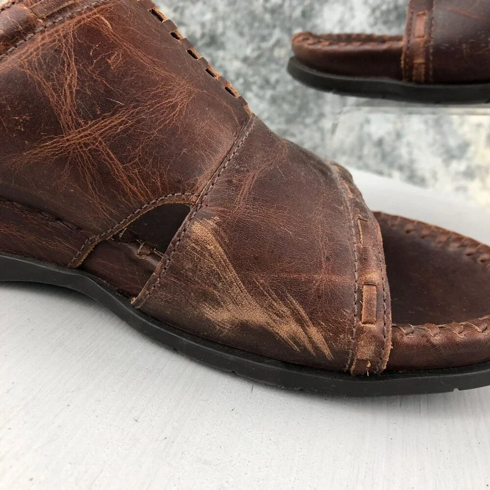 Ocean Pacific Men's Size 9 Karma Brown Leather Open Toe Slip On Sandals BRAZIL